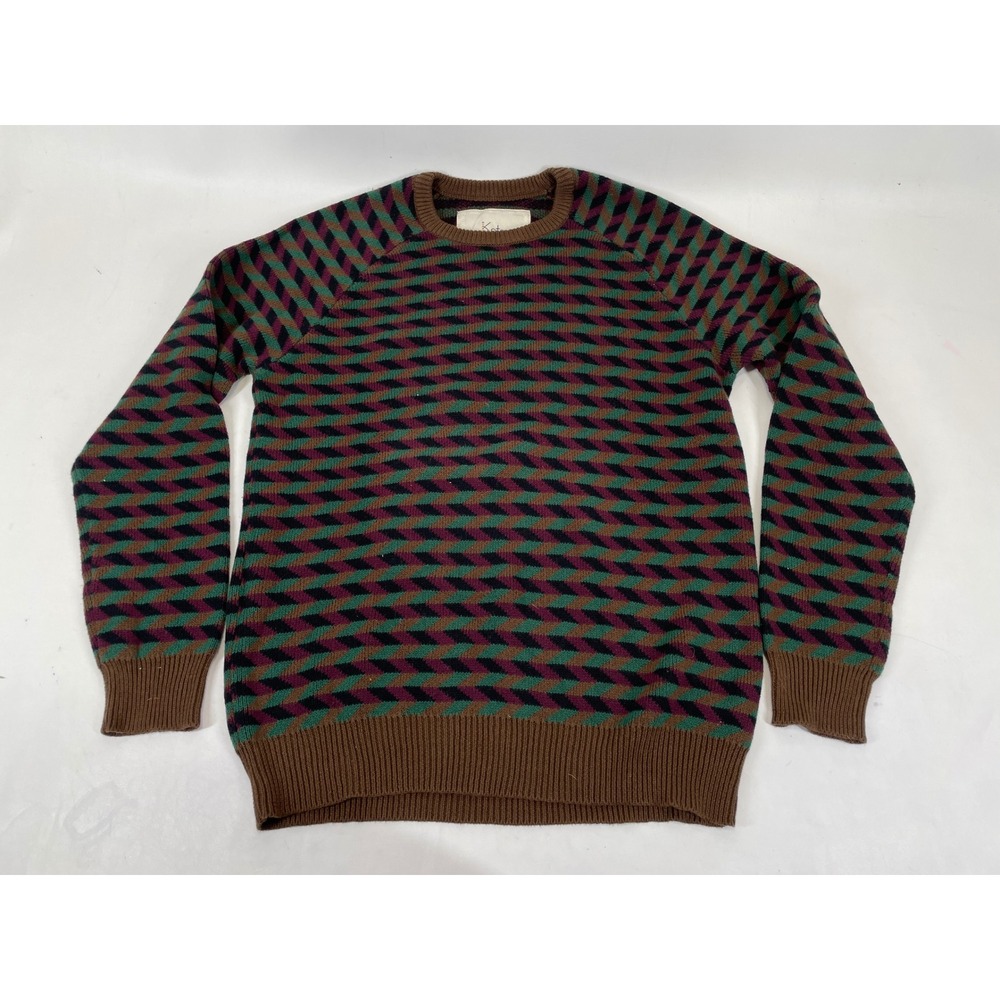 Koto Urban Outfitters Mens Medium Cotton Geometric Chevron Raglan Sweater Green